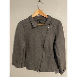 Eileen Fisher Jacket Womens Large Gray Wool Cropped Full Zip Moto Modern Casual
